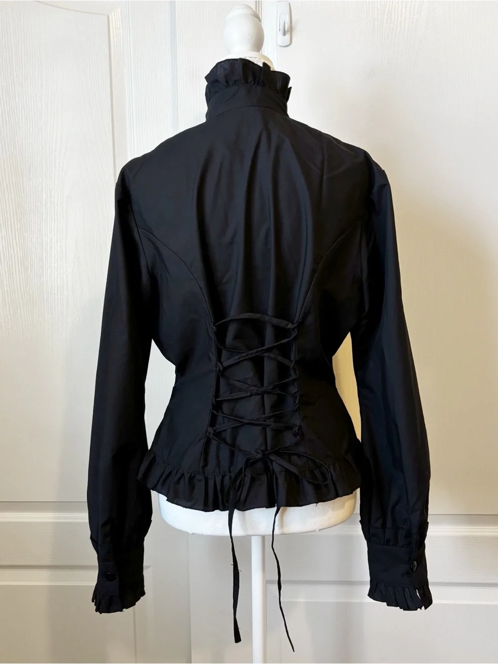 Fanplusfriend Victorian Lolita Black Ruffled High-Collar Button Down Top Large - Picture 5 of 9